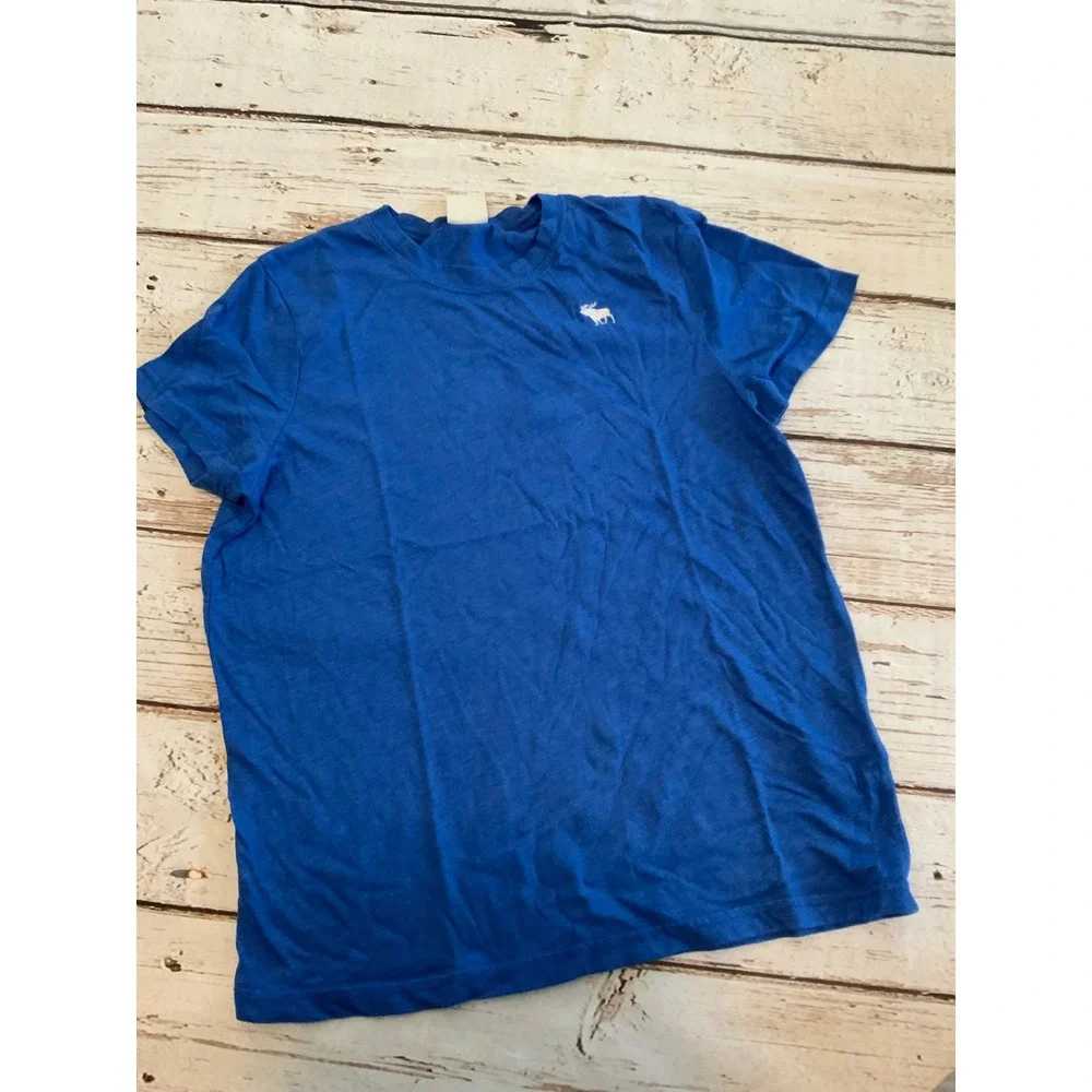 Abercrombie Kids XL Royal Blue Short Sleeve T-Shirt White Moose Logo Crew Neck